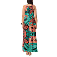 Plumeria Polynesian Pattern Tank Maxi Dress Unique Fantasy Teal Orange LT01 - Polynesian Pride