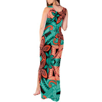 Plumeria Polynesian Pattern Tank Maxi Dress Unique Fantasy Teal Orange LT01 - Polynesian Pride