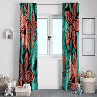 Plumeria Polynesian Pattern Window Curtain Unique Fantasy Teal Orange