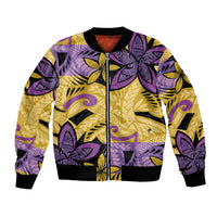 Plumeria Polynesian Pattern Bomber Jacket Unique Fantasy Yellow Purple LT01 Unisex Yellow - Polynesian Pride