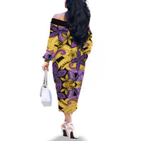 Plumeria Polynesian Pattern Family Matching Off The Shoulder Long Sleeve Dress and Hawaiian Shirt Unique Fantasy Yellow Purple