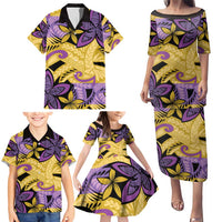 Plumeria Polynesian Pattern Family Matching Puletasi and Hawaiian Shirt Unique Fantasy Yellow Purple LT01 - Polynesian Pride