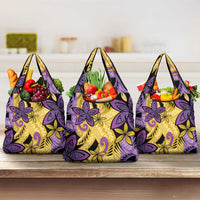 Plumeria Polynesian Pattern Grocery Bag Unique Fantasy Yellow Purple LT01 3-pack One Size Yellow - Polynesian Pride