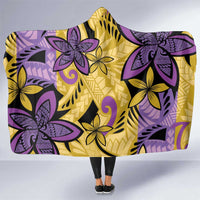 Plumeria Polynesian Pattern Hooded Blanket Unique Fantasy Yellow Purple
