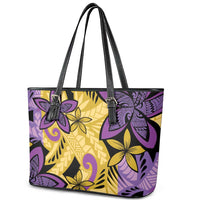 Plumeria Polynesian Pattern Leather Tote Bag Unique Fantasy Yellow Purple LT01 - Polynesian Pride