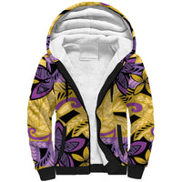 Plumeria Polynesian Pattern Sherpa Hoodie Unique Fantasy Yellow Purple