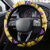 Plumeria Polynesian Pattern Steering Wheel Cover Unique Fantasy Yellow Purple