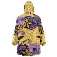 Plumeria Polynesian Pattern Wearable Blanket Hoodie Unique Fantasy Yellow Purple