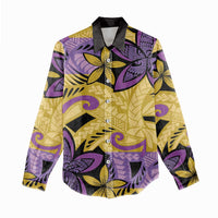 Plumeria Polynesian Pattern Women Casual Shirt Unique Fantasy Yellow Purple