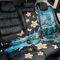 Blue Grunge Polynesian Pattern Back Car Seat Cover Plumeria Floral LT01 - Polynesian Pride