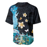 Blue Grunge Polynesian Pattern Baseball Jersey Plumeria Floral LT01 - Polynesian Pride