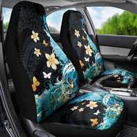 Blue Grunge Polynesian Pattern Car Seat Cover Plumeria Floral
