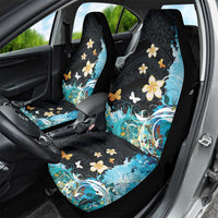 Blue Grunge Polynesian Pattern Car Seat Cover Plumeria Floral