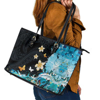 Blue Grunge Polynesian Pattern Leather Tote Bag Plumeria Floral LT01 - Polynesian Pride