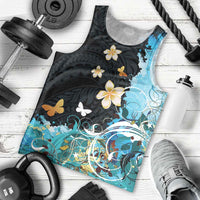 Blue Grunge Polynesian Pattern Men Tank Top Plumeria Floral