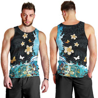 Blue Grunge Polynesian Pattern Men Tank Top Plumeria Floral