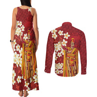 Hawaii King Kamehameha Couples Matching Tank Maxi Dress and Long Sleeve Button Shirt Plumeria Lauhala Pattern LT01 - Polynesian Pride