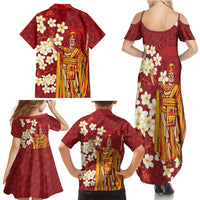 Hawaii King Kamehameha Family Matching Summer Maxi Dress and Hawaiian Shirt Plumeria Lauhala Pattern