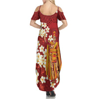 Hawaii King Kamehameha Family Matching Summer Maxi Dress and Hawaiian Shirt Plumeria Lauhala Pattern