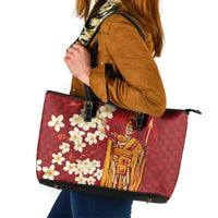 Hawaii King Kamehameha Leather Tote Bag Plumeria Lauhala Pattern