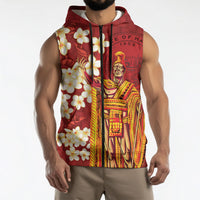 Hawaii King Kamehameha Sleeveless Zip Hoodie Plumeria Lauhala Pattern
