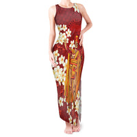 Hawaii King Kamehameha Tank Maxi Dress Plumeria Lauhala Pattern