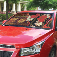 Hawaii Christmas Poinsettia Lei Auto Sun Shade Tapa Pattern - Polynesian Pride