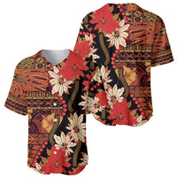 Hawaii Christmas Poinsettia Lei Baseball Jersey Tapa Pattern - Polynesian Pride
