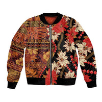 Hawaii Christmas Poinsettia Lei Bomber Jacket Tapa Pattern - Polynesian Pride
