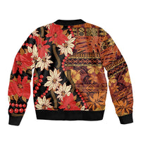 Hawaii Christmas Poinsettia Lei Bomber Jacket Tapa Pattern - Polynesian Pride