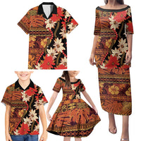 Hawaii Christmas Poinsettia Lei Family Matching Puletasi and Hawaiian Shirt Tapa Pattern LT01 - Polynesian Pride