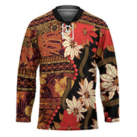 Hawaii Christmas Poinsettia Lei Hockey Jersey Tapa Pattern LT01 Unisex Brown - Polynesian Pride