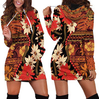 Hawaii Christmas Poinsettia Lei Hoodie Dress Tapa Pattern - Polynesian Pride