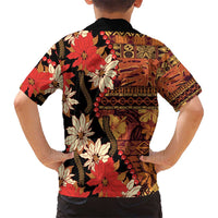 Hawaii Christmas Poinsettia Lei Kid Hawaiian Shirt Tapa Pattern LT01 - Polynesian Pride