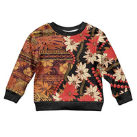 Hawaii Christmas Poinsettia Lei Kid Ugly Christmas Sweater Tapa Pattern - Polynesian Pride