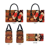 Hawaii Christmas Poinsettia Lei Leather Bag Tapa Pattern - Polynesian Pride