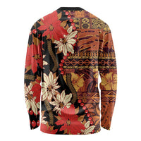 Hawaii Christmas Poinsettia Lei Long Sleeve Shirt Tapa Pattern - Polynesian Pride