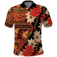 Hawaii Christmas Poinsettia Lei Polo Shirt Tapa Pattern - Polynesian Pride