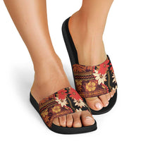 Hawaii Christmas Poinsettia Lei Slide Sandals Tapa Pattern - Polynesian Pride