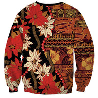 Hawaii Christmas Poinsettia Lei Sweatshirt Tapa Pattern - Polynesian Pride