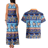 Hawaii Turtles Pattern Special Blue Couples Matching Tank Maxi Dress and Hawaiian Shirt - Polynesian Pride