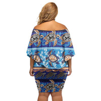 Hawaii Turtles Pattern Special Blue Family Matching Off Shoulder Short Dress and Hawaiian Shirt - Polynesian Pride