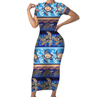 Hawaii Turtles Pattern Special Blue Family Matching Short Sleeve Bodycon Dress and Hawaiian Shirt - Polynesian Pride