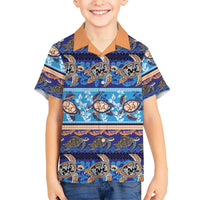 Hawaii Turtles Pattern Special Blue Kid Hawaiian Shirt - Polynesian Pride
