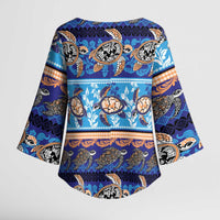 Hawaii Turtles Pattern Special Blue Kimono Sleeve Blouse - Polynesian Pride