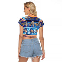 Hawaii Turtles Pattern Special Blue Raglan Cropped T Shirt LT01 - Polynesian Pride