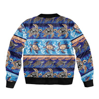Hawaii Turtles Pattern Special Blue Sleeve Zip Bomber Jacket LT01 - Polynesian Pride