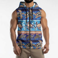 Hawaii Turtles Pattern Special Blue Sleeveless Zip Hoodie LT01 - Polynesian Pride
