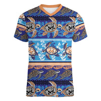 Hawaii Turtles Pattern Special Blue Women V-Neck T-Shirt LT01 Female Blue - Polynesian Pride