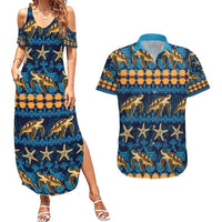 Hawaii Turtles Starfish Unique Pattern Couples Matching Summer Maxi Dress and Hawaiian Shirt - Polynesian Pride